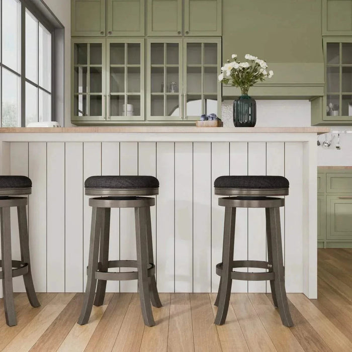 Creede Backless Fabric Swivel Stool, 24" Counter or 30” Bar Stool 30" Bar Height Weathered Gray Charcoal Fabric -DTYStore