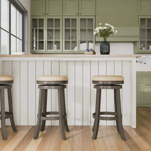 Creede Backless Fabric Swivel Stool, 24" Counter or 30” Bar Stool 30" Bar Height Weathered Gray Charcoal Fabric -DTYStore