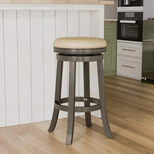 Creede Backless Fabric Swivel Stool, 24" Counter or 30” Bar Stool 30" Bar Height Weathered Gray Charcoal Fabric -DTYStore