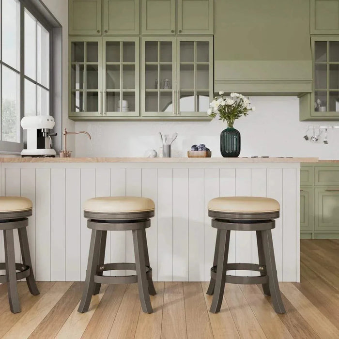 Creede Backless Fabric Swivel Stool, 24" Counter or 30” Bar Stool 30" Bar Height Weathered Gray Charcoal Fabric -DTYStore