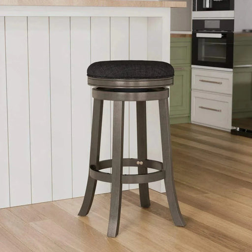 Creede Backless Fabric Swivel Stool, 24" Counter or 30” Bar Stool 30" Bar Height Weathered Gray Charcoal Fabric -DTYStore