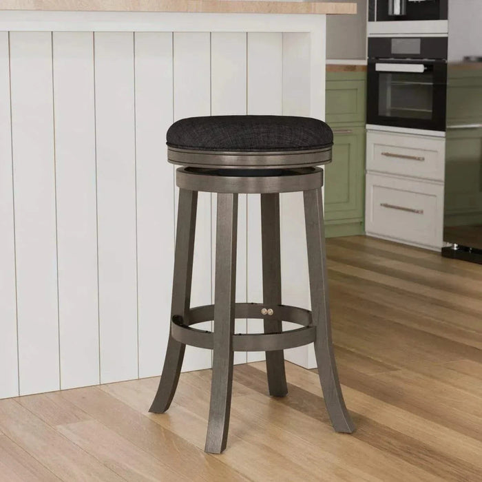 Creede Backless Fabric Swivel Stool, 24" Counter or 30” Bar Stool 30" Bar Height Weathered Gray Charcoal Fabric -DTYStore