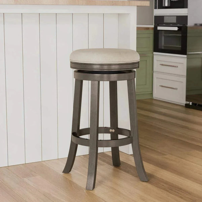 Creede Backless Fabric Swivel Stool, 24" Counter or 30” Bar Stool 30" Bar Height Weathered Gray Charcoal Fabric -DTYStore