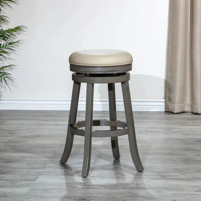 Creede Backless Leather Swivel Stool, 24" Counter or 30” Bar Height 30" Bar Height Weathered Gray French Gray Leather -DTYStore