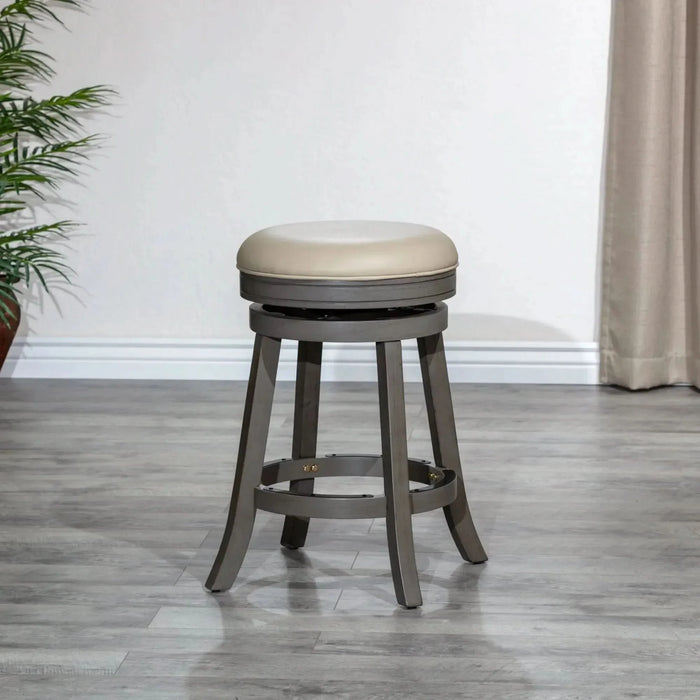 Creede Backless Leather Swivel Stool, 24" Counter or 30” Bar Height 24" Counter Height Weathered Gray French Gray Leather -DTYStore