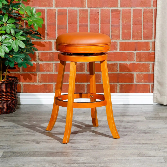 Creede Backless Leather Swivel Stool, 24" Counter or 30” Bar Height 30" Bar Height Natural Saddle Leather -DTYStore