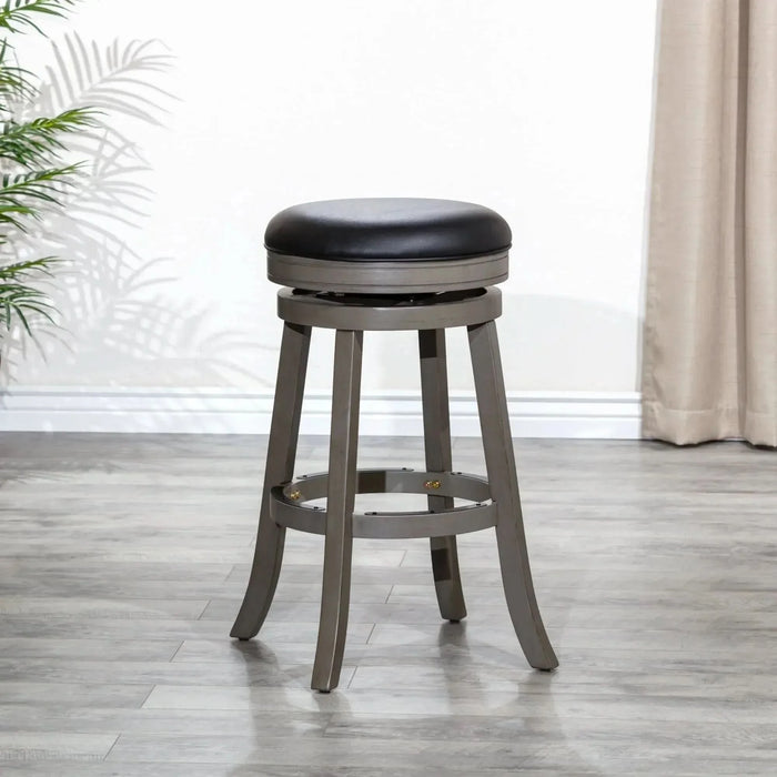 Creede Backless Leather Swivel Stool, 24" Counter or 30” Bar Height 30" Bar Height Weathered Gray Black Leather -DTYStore