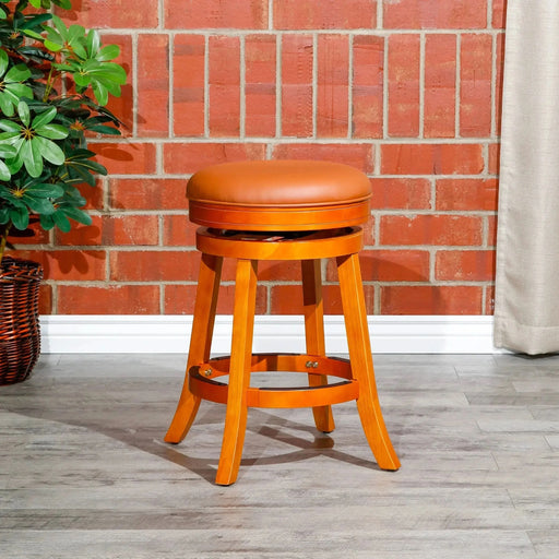 Creede Backless Leather Swivel Stool, 24" Counter or 30” Bar Height 24" Counter Height Natural Saddle Leather -DTYStore