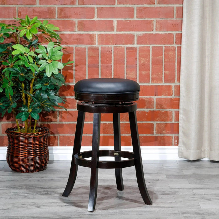 Creede Backless Leather Swivel Stool, 24" Counter or 30” Bar Height 30" Bar Height Espresso Black Leather -DTYStore
