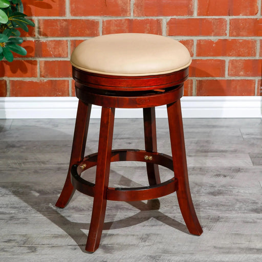 Creede Backless Leather Swivel Stool, 24" Counter or 30” Bar Height 24" Counter Height Cherry Bone Leather -DTYStore