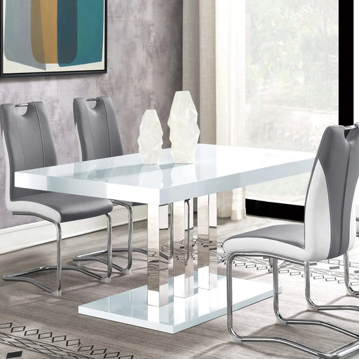 Creston White High Gloss and Chrome Rectangular Dining Table Default -DTYStore