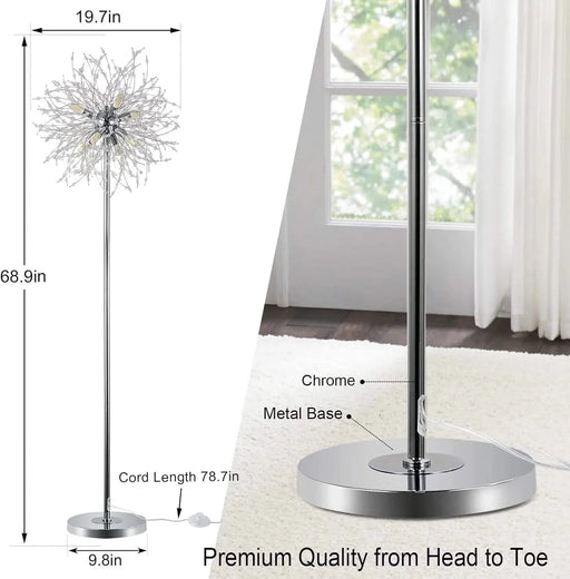 Crystal Floor Lamp for Bedroom, Floor Lamp for Living Room, Elegant Standing Lamp, 69' Tall Pole Lamp, Modern Floor Lamp for Room Decor, 32 Firework Crystal Harnesses Included, Chrome Finish Default -DTYStore