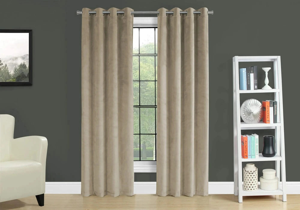 Curtain Panel, 2pcs Set, 54'w X 84'l, Room Darkening, Grommet, Living Room, Bedroom, Kitchen, Beige Velvet, Contemporary, Modern Default -DTYStore