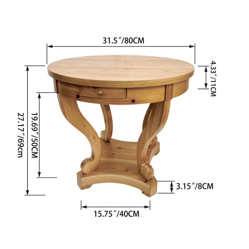Curved Legs Farmhouse Style Small Size Round Dining Table End Table Side Table Coffee Table for Dinette, Kitchen, Dining Room or Living Room, Natural Wood Default -DTYStore