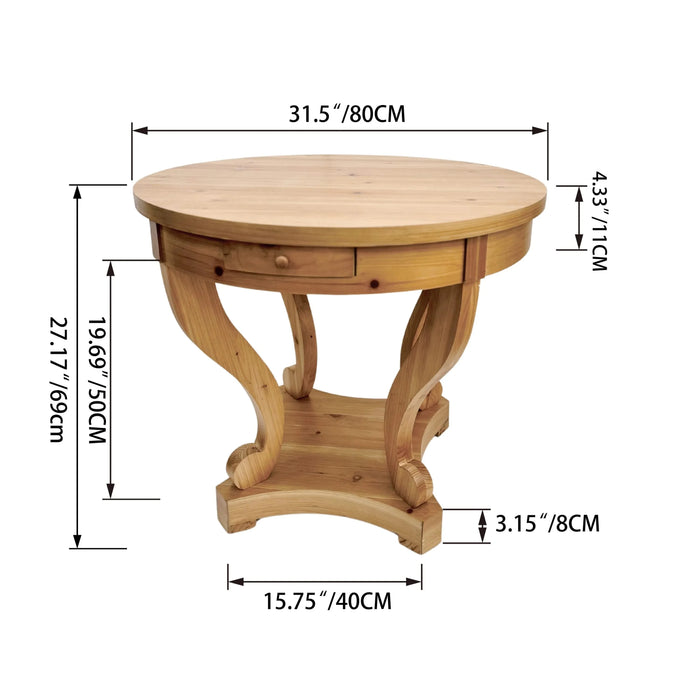 Curved Legs Farmhouse Style Small Size Round Dining Table End Table Side Table Coffee Table for Dinette, Kitchen, Dining Room or Living Room, Natural Wood Default -DTYStore