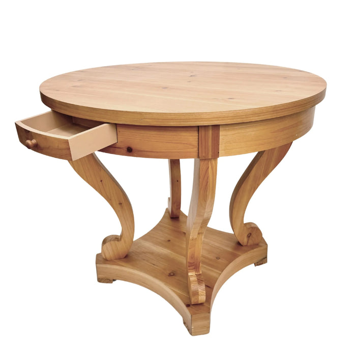 Curved Legs Farmhouse Style Small Size Round Dining Table End Table Side Table Coffee Table for Dinette, Kitchen, Dining Room or Living Room, Natural Wood Default -DTYStore