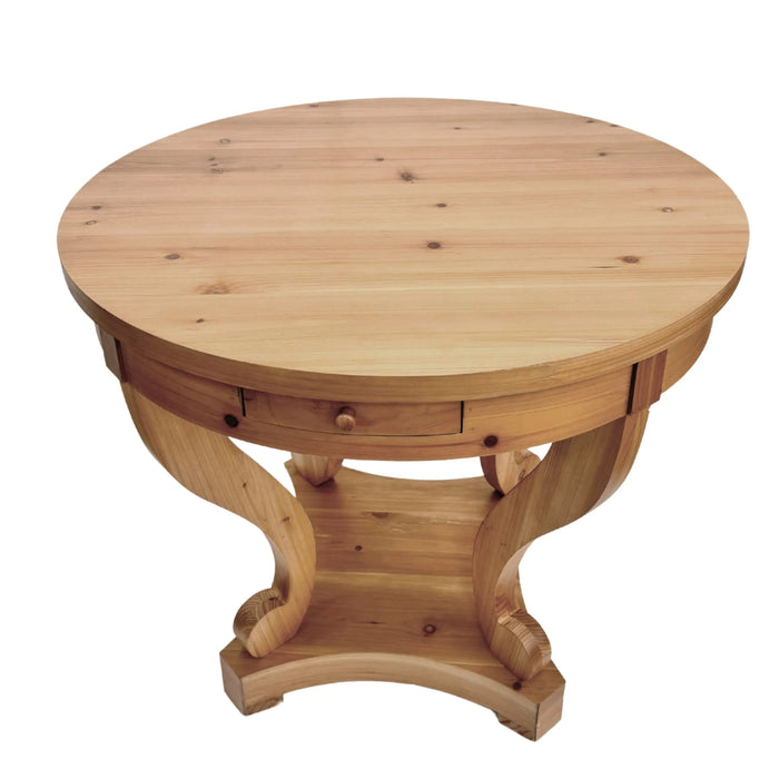 Curved Legs Farmhouse Style Small Size Round Dining Table End Table Side Table Coffee Table for Dinette, Kitchen, Dining Room or Living Room, Natural Wood Default -DTYStore
