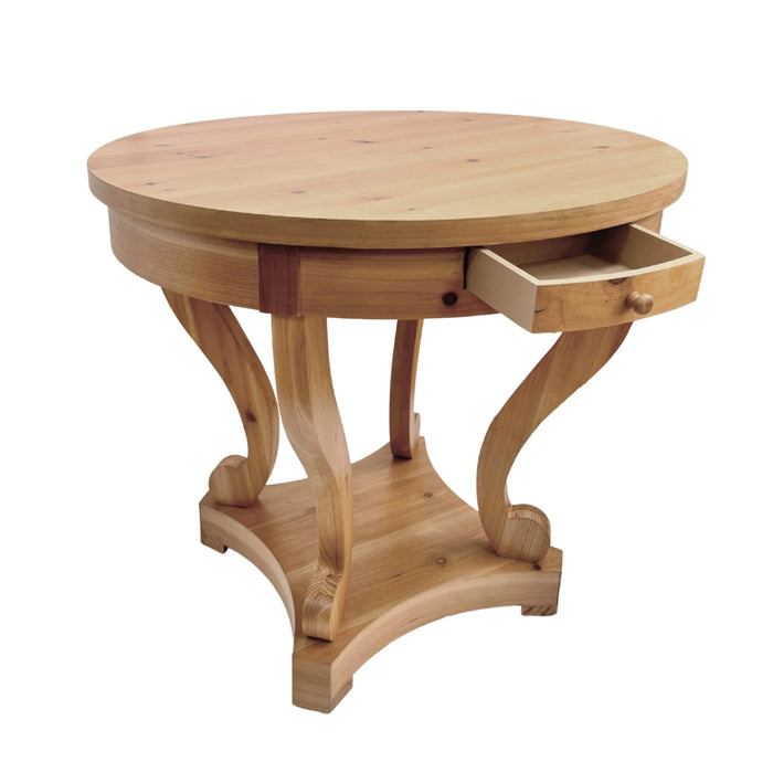 Curved Legs Farmhouse Style Small Size Round Dining Table End Table Side Table Coffee Table for Dinette, Kitchen, Dining Room or Living Room, Natural Wood Default -DTYStore