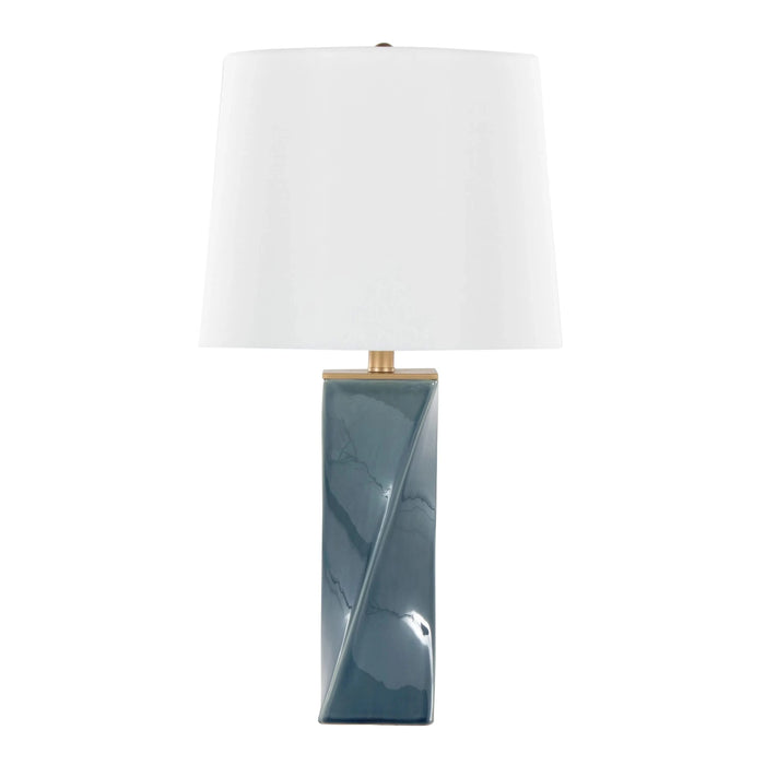 Curvo Square Contemporary 27' Ceramic Table Lamp in Blue Ceramic, Gold Metal, and White Linen by LumiSource Default -DTYStore