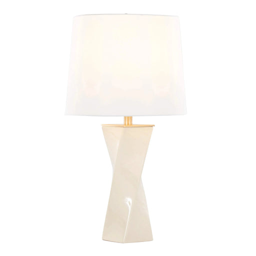 Curvo Square Contemporary 27' Ceramic Table Lamp in Cream Ceramic, Gold Metal, and White Linen by LumiSource Default -DTYStore