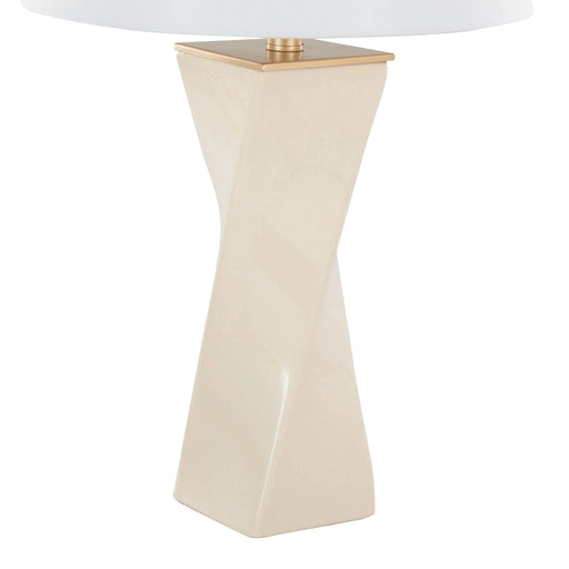 Curvo Square Contemporary 27' Ceramic Table Lamp in Cream Ceramic, Gold Metal, and White Linen by LumiSource Default -DTYStore