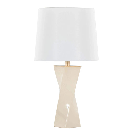 Curvo Square Contemporary 27' Ceramic Table Lamp in Cream Ceramic, Gold Metal, and White Linen by LumiSource Default -DTYStore