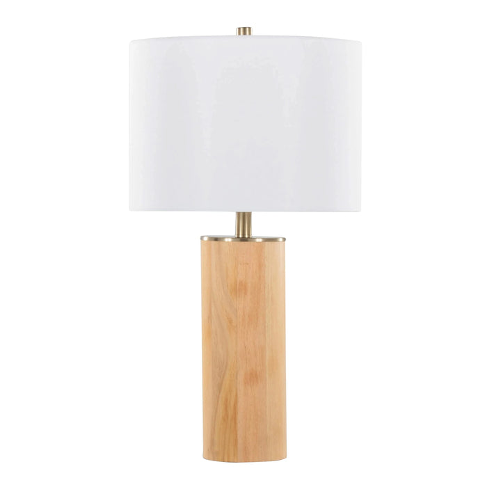 Cylinder Ash 27' Contemporary Wood Table Lamp in Ash Wood, Antique Brass, and White Linen by LumiSource Default -DTYStore