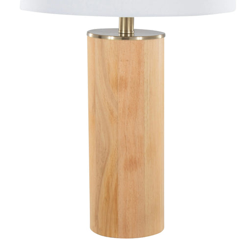 Cylinder Ash 27' Contemporary Wood Table Lamp in Ash Wood, Antique Brass, and White Linen by LumiSource Default -DTYStore