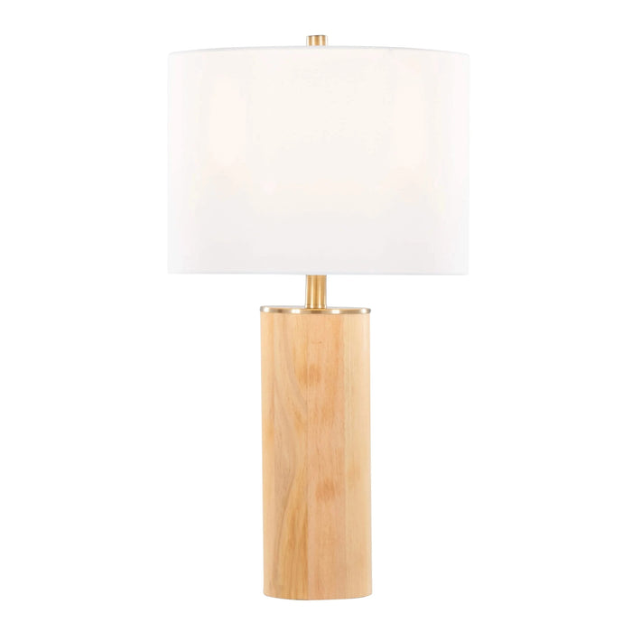 Cylinder Ash 27' Contemporary Wood Table Lamp in Ash Wood, Antique Brass, and White Linen by LumiSource Default -DTYStore