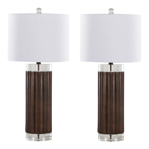 Cylinder Fluted 29.25' Contemporary Polyresin Table Lamp in Brown Lustre Polyresin, Clear K9 Crystal and White Linen Shade from Grandview Gallery by LumiSource - Set of 2 Default -DTYStore