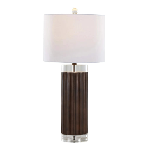 Cylinder Fluted 29.25' Contemporary Polyresin Table Lamp in Brown Lustre Polyresin, Clear K9 Crystal and White Linen Shade from Grandview Gallery by LumiSource - Set of 2 Default -DTYStore