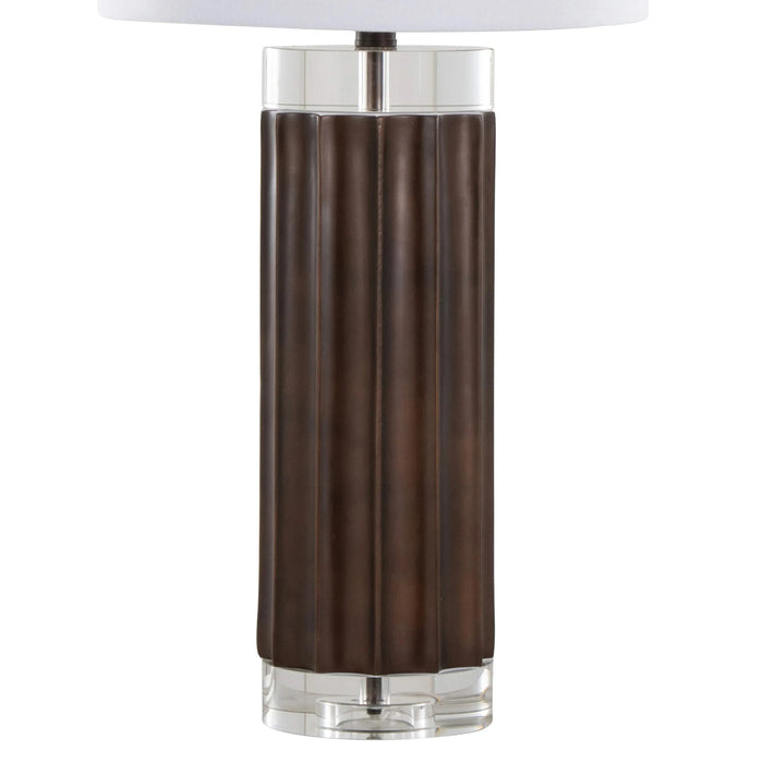 Cylinder Fluted 29.25' Contemporary Polyresin Table Lamp in Brown Lustre Polyresin, Clear K9 Crystal and White Linen Shade from Grandview Gallery by LumiSource - Set of 2 Default -DTYStore