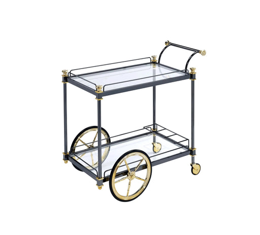 Cyrus Clear Glass & Black/Gold Finish Serving Cart Default -DTYStore