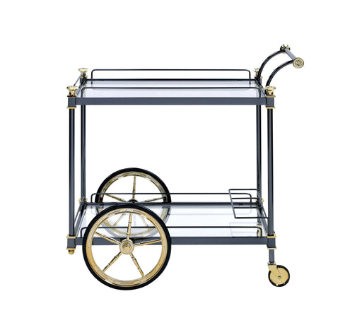 Cyrus Clear Glass & Black/Gold Finish Serving Cart Default -DTYStore