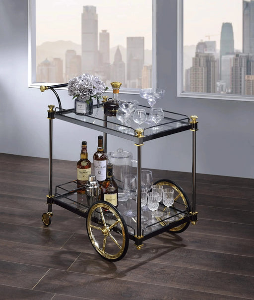Cyrus Clear Glass & Black/Gold Finish Serving Cart Default -DTYStore