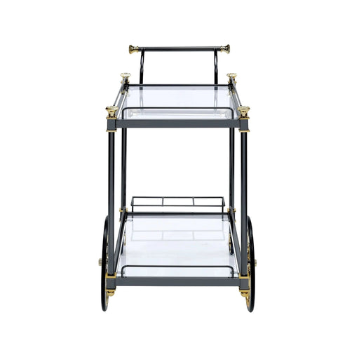 Cyrus Clear Glass & Black/Gold Finish Serving Cart Default -DTYStore