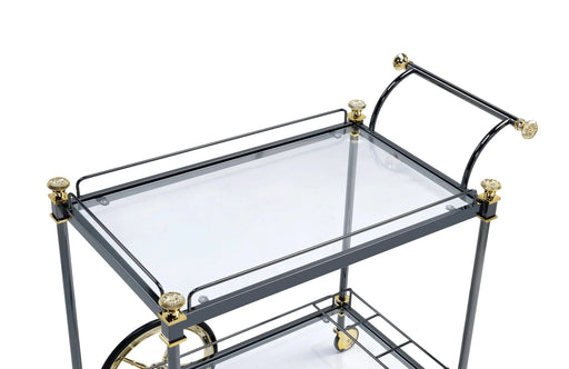 Cyrus Clear Glass & Black/Gold Finish Serving Cart Default -DTYStore