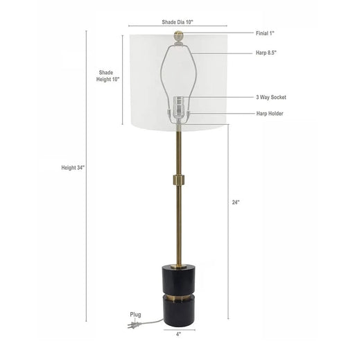 D10x34' Peraro Black Marble And Metal Buffet Lamp 1EA/CTN Default -DTYStore