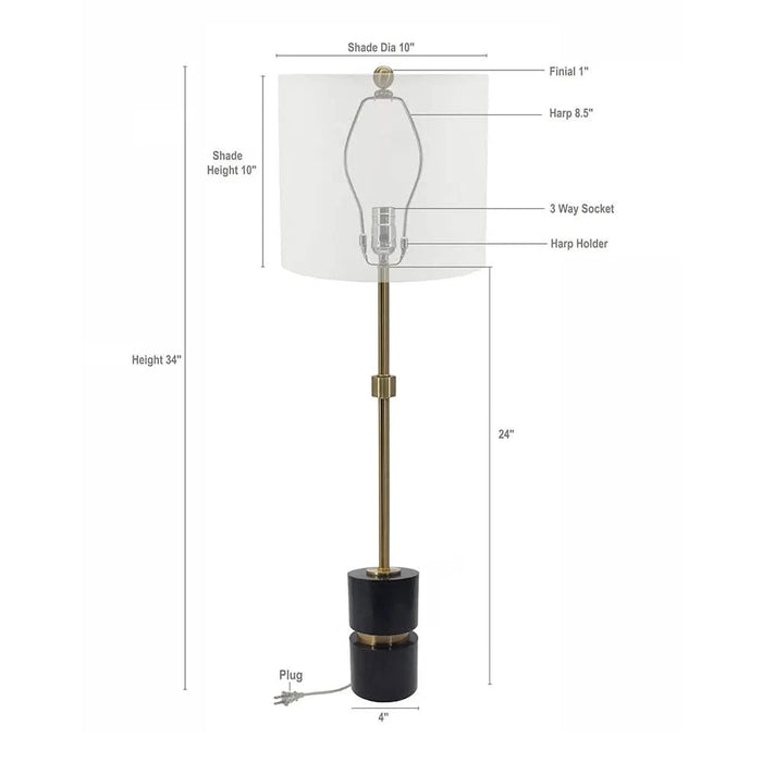 D10x34' Peraro Black Marble And Metal Buffet Lamp 1EA/CTN Default -DTYStore