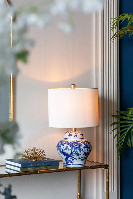 D12x19.3' Blue and White Ceramic Vase Lamp Default -DTYStore