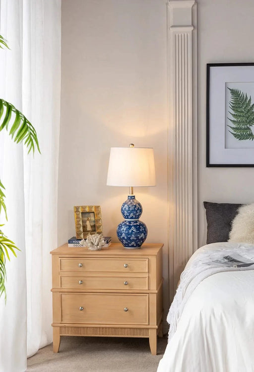 D13x25.7' Blue and White Round Two-Tiered Ceramic Vase Lamp Default -DTYStore