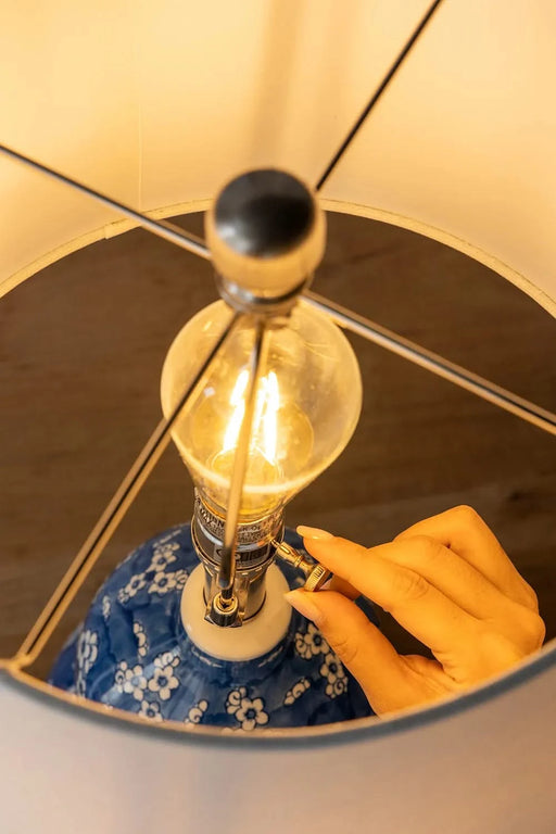 D13x25.7' Blue and White Round Two-Tiered Ceramic Vase Lamp Default -DTYStore