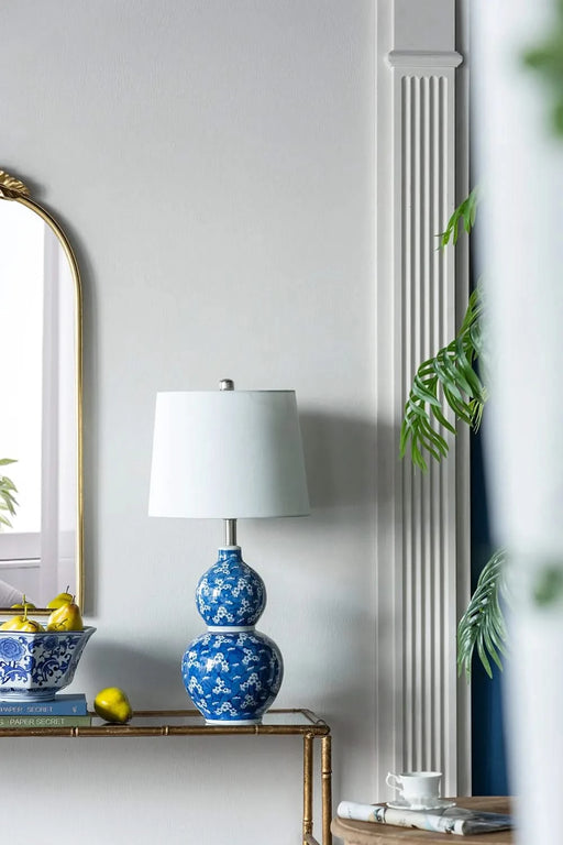 D13x25.7' Blue and White Round Two-Tiered Ceramic Vase Lamp Default -DTYStore