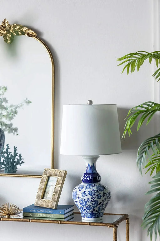 D14x27.6' Blue and White Round Ceramic Vase Lamp Default -DTYStore