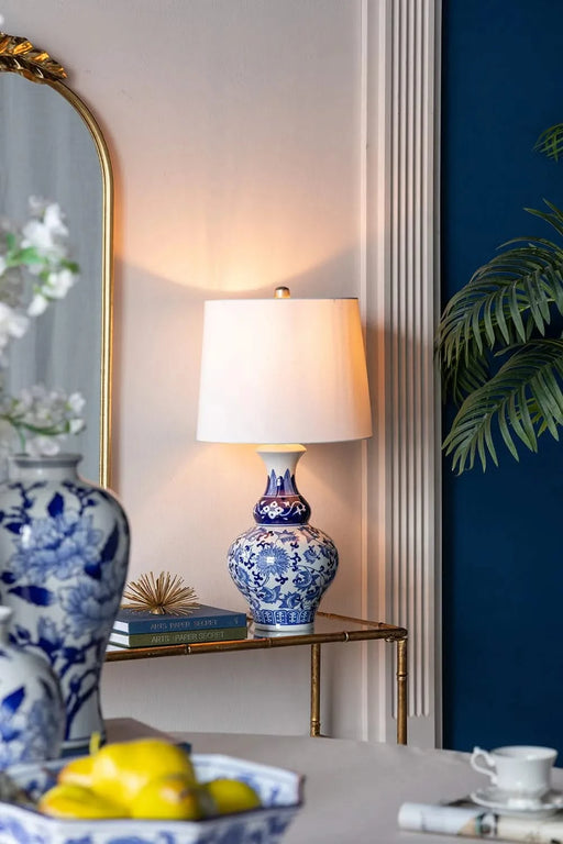 D14x27.6' Blue and White Round Ceramic Vase Lamp Default -DTYStore