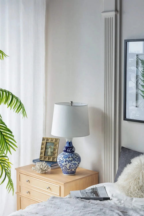 D14x27.6' Blue and White Round Ceramic Vase Lamp Default -DTYStore