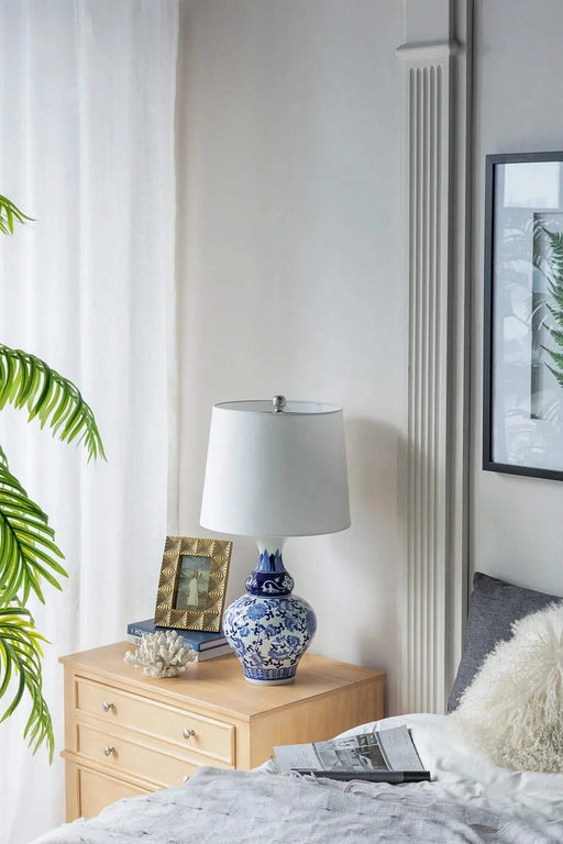 D14x27.6' Blue and White Round Ceramic Vase Lamp Default -DTYStore