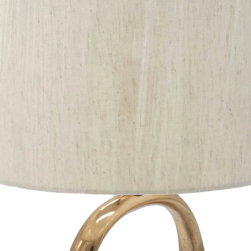 D14x28.5' Oval Shape Cut Out Metal Table Lamp with Cream Linen Shade Default -DTYStore