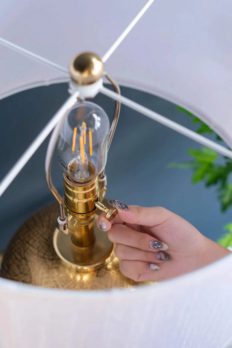 D15x25.7' Round Aluminum Sheet Gold Table Lamp with White Fabric Shade (Lamp Shade Assembly Required) Default -DTYStore