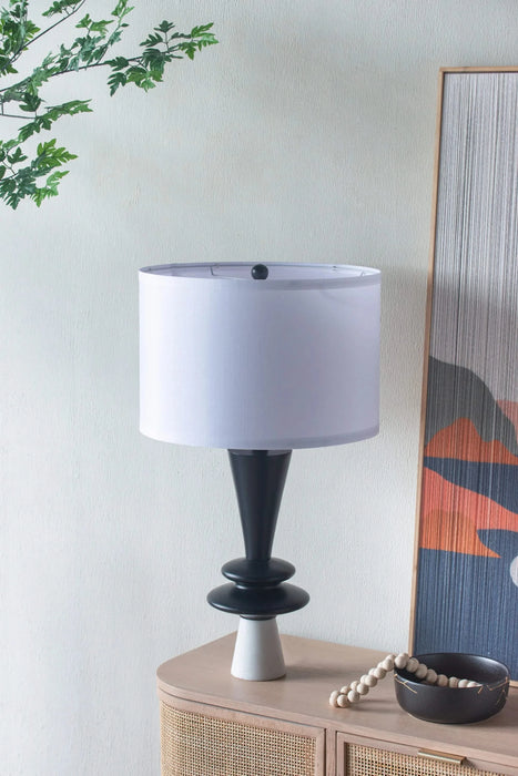 D15x26.7' Black Aluminum Table Lamp with Two Varying Disc Accents and White Shade(Lamp Shade Assembly Required) Default -DTYStore